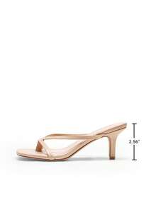 Women Comfortable Kitten Low Heel Thong Heeled Sandals Fashion Square Open Toe Comfort Shoes For Party Casual Slides - 裸色 - 查看 6