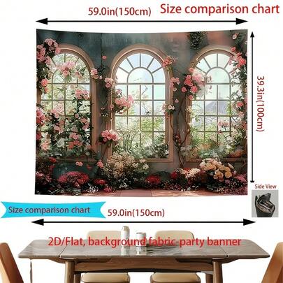 1 Piece, Retro Arch Column Flower Decorative Background Banner, Wedding Honeymoon Style Party Decoration, Birthday Wedding Christmas Party Supplies Decorative Banner, Camera Shooting Props Suitable For Indoor Celebrations, Photo Props And Festive Atmosphere.