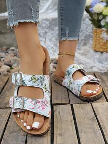 Unisex Thick Sole Birkenstocks Style Retro Casual Versatile Flat One-Strap Sandals, Suitable For Teenagers - Multicolor - View 4