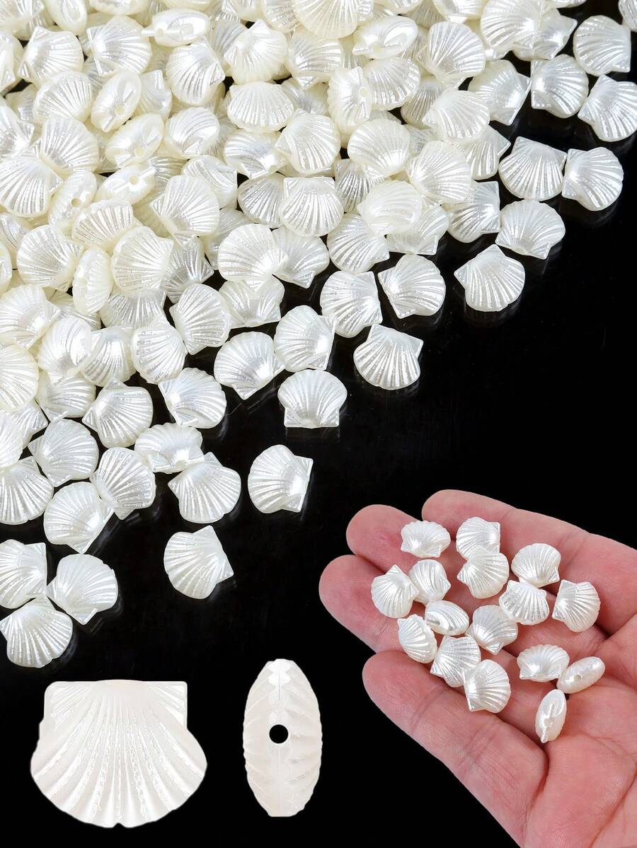 50/100/200Pcs White Acrylic Beach Shell Beads, Shell Pearl Beads For Jewelry Making, DIY Bracelet Neacklace Key Chain Handmade Accessories