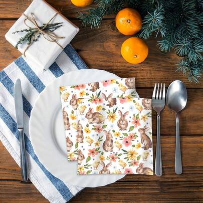 20/40pcs Easter Bunny Spring Theme Disposable Paper Napkins, Easter Bunny & Chick Pattern, 3-Ply Thickened Tissue Paper, 33x33cm, Highly Absorbent, Embossed + Colorful Pattern, Suitable For Easter Egg Hunting, Spring Birthday Party Decoration, Bunny Theme Tableware, Birthday Party Napkins, Home Kitchen, Gathering Decoration, Yard Party, Back To School, Graduation Ceremony, Holiday Party Decorative Napkins