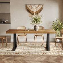 Tribesigns Tavolo da pranzo industriale per 4-6 persone, lungo 160 cm, tavolo da cucina rettangolare in legno massello con robuste gambe in metallo, ideale per casa, sala da pranzo e piccoli spazi, marrone rustico - Castano - Visualizzare 5