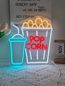 1 Peça Letreiro Neon Multicolorido de Pipoca, Luz Decorativa de Parede com LED Alimentada por USB, Perfeita para Lanchonete, Cinema, Bar, Clube, Cozinha, Quarto, Festa, Presente Ideal para Aniversário e Feriados - luz policromática - Visão 1