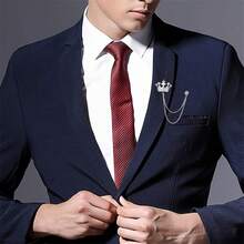 Elegant Gold Crown Brooch, Embellished With Rhinestones And A Chain – A Distinguished Suit Pin For Men's Weddings, Parties, And Formal Occasions. - Bạc - Xem 3