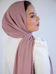 3件套女士纯色珍珠雪纺优雅滚边传统穆斯林头巾套装 - 彩色 - 查看 3