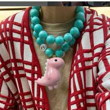 1pc Women's Multi-Layer Natural Turquoise Beaded Necklace, Fashionable Dinosaur Mouth Pendant, Low Allergy Collarbones Necklace Jewelry - 2 Layers Of Turquoise - View 4