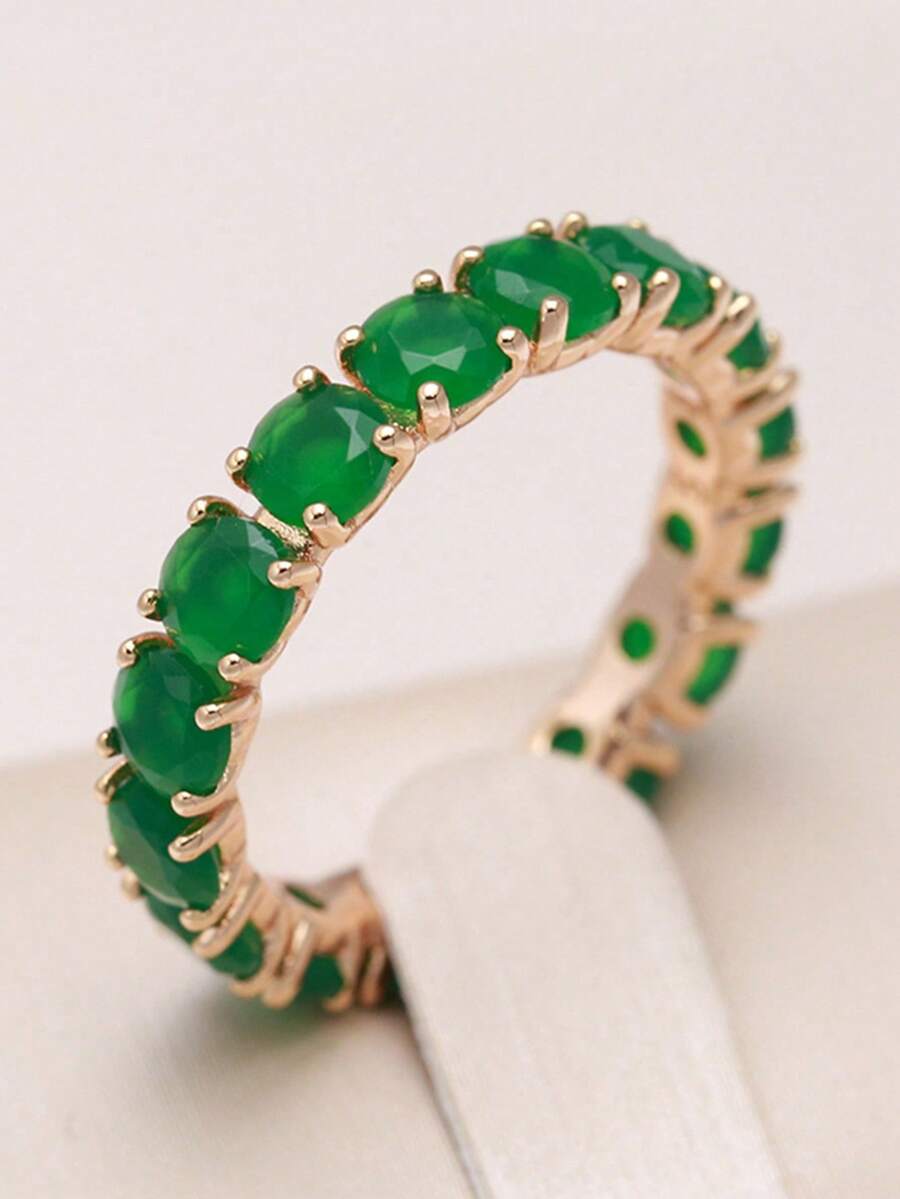 1 chiếc nhẫn đính hôn phong cách Bohemian với đá Zirconia khảm trên nền màu hồng, xanh lá cây hoặc xanh ngọc - Trang sức đính hôn và cưới - màu xanh lá - Xem 1