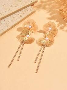1 Pair Elegant Creative Iron Flower Earrings, Versatile Sparkling Rhinestone Tassel Earrings For Women, Ideal Gift For Family And Friends - Multicolor - View 2