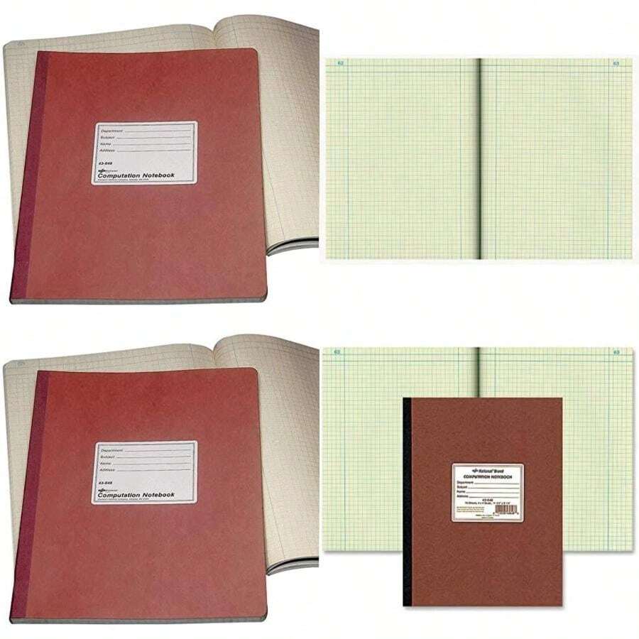 NATIONAL Brand Computation , 4 X 4 Quad, Brown, Green , 11.75 x 9.25" 75 Sheets (43648)(75 hojas numeradas) - Multicolor - Ver 1