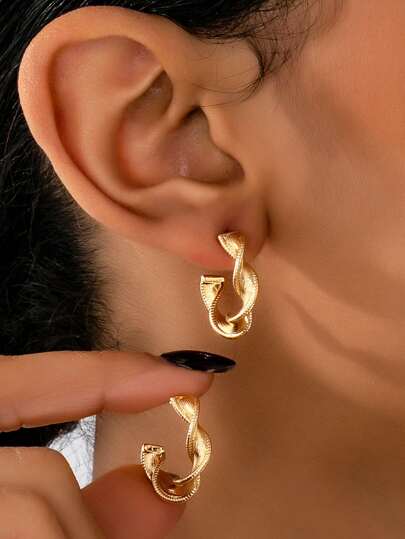 1 Pair Fashionable Minimalist Spiral Metal Hoop Earrings For Women, Elegant Gold Jewelry Suitable For Daily, Vacation, Date, Party And Other Occasions