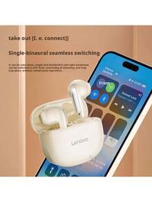 Lenovo EA140 High-Fidelity Wireless Earbuds: Hi-Fi Sound Quality, Intelligent Call Noise Cancellation, Ultra-Lightweight Design (4g Per Earbud), Type-C Fast Charging, Versatile For Subway, Office, And Running. - White - View 4