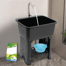 Utility Sink Space Saver Laundry Tub With Faucet, Freestanding Laundry Sink Garage Sink With Storage Shelf Kitchen Counter - mặc định - Xem 1
