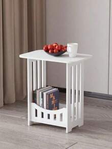 41*23*4cm Modern Nordic Style White Wooden Storage Table, Multi-Functional Layered Rack, Easy Assembly, Suitable For Bedroom And Living Room Decor, Minimalist Design Bookshelf | Multi-Functional Shelf - Practical Modern Minimalist Storage, Suitable For Home, Bedroom, Living Room, Coffee Table, Nightstand, Small Side Table - White - View 11