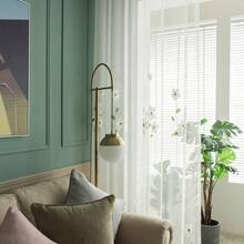 1件现代简约欧式白色玉兰花刺绣薄纱窗帘，适用于窗户、卧室、阳台 - 彩色 - 查看 1