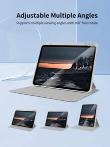 360° Adjustable Rotating Acrylic Tri-Fold Stand Protective Case With Pencil Slot, Magnetic Auto Sleep/Wake, Suitable For IPad Mini 6/7, Air, 9.7, 10.2, 10.5, Air 4/5, 10.9, Pro 11, Air 11 (M2) 2024, 10th Gen, 12.9, IPad Air 13 (M3 2025), IPad Air 11-Inch (M3) 2025, IPad (A16) 11 Inch 11th Gen 2025 - Grey - View 5
