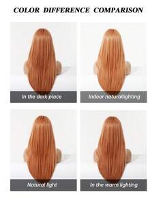 24英寸长直橙色假发，带刘海，派对假发，耐热合成纤维，适合音乐节、派对、角色扮演和其他场合。 - 橘色 - 查看 7