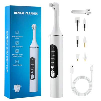 Hailicare 5-Speed Adjustable Electric Toothbrush Whitening Cleaner, Rechargeable Teeth Whitening Kit With 6 Brush Heads & LED Light, Convenient Personal Care Set For Home Use (White)