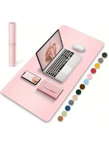 60cm X 30cm PU Leather Desk Mat, Non-Slip Mouse Pad, Waterproof Writing Pad, Suitable For Office & Home, Blue/Pink - Multicolor - View 12