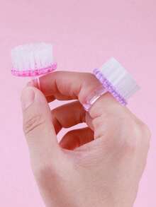 2pcs New Mini Nail Ring Brushes,Multi-Functional Brush For Nail Care Dust Brushes,Nail Cleaning, Nail Dust Removal And Dirt Cleaning Nail Art Tools Small Brushes - Multicolor - View 2
