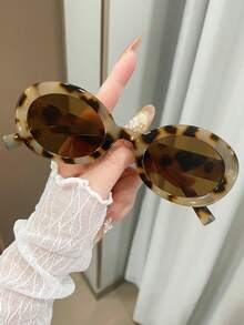 1副男女通用复古椭圆形小框Y2K时尚简约休闲眼镜，适合度假佩戴 - 彩色 - 查看 10