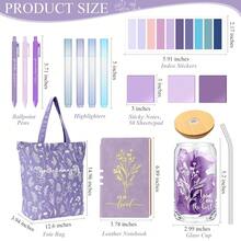 14 Pcs Inspirational Journal Kit For Women Christmas Aesthetic A6 Leather Journal Notebook Glass Cup Canvas Tote Bag Motivational Pens Stationery Set For Women Nurse Practitioner(Purple) - 紫色 - 查看 3
