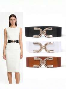 时尚复古弹力腰带，适合搭配连衣裙和开衫 - 彩色 - 查看 1