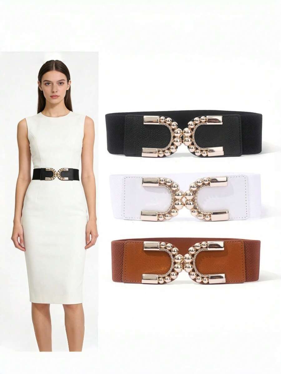 时尚复古弹力腰带，适合搭配连衣裙和开衫 - 彩色 - 查看 1