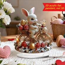 1 pieza Decoración acrílica de conejo de Pascua montado en bicicleta, conejo de dibujos animados montado en bicicleta con huevos degradados de impresión de alta definición por ambos lados, adecuado para decoración de escritorio de oficina, mantel de mesa de comedor, decoración de reunión de Pascua en el hogar - Multicolor - Ver 6