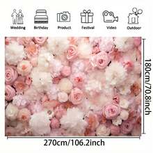 Fondo floral - Adecuado para fotografía de fiestas - Rosas rosas - Novia - Cumpleaños - Día de San Valentín - Novia - Fiesta - Impresión falsa - Flores frescas - Decoración de pared - Telón de fondo para fotografía - Adecuado para sesiones de fotos - Multicolor - Ver 12