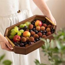 1pc Bamboo Wood Tray, For Holding Desserts, Cookies, Cakes, Suitable For Daily Gatherings - Octagonal Walnut Metal Tray With Handles - View 5