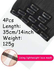 四件套合成纤维夹式接发，14英寸，直发接发，带BB夹，隐形无痕，专为女性设计。 - 彩色 - 查看 5