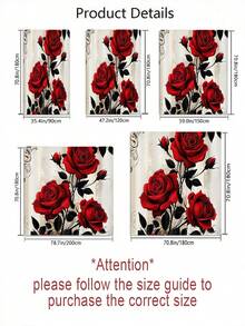 1/4 件套精美玫瑰花浴帘套装，装饰浴室套装，包含印花浴帘、防滑浴垫、马桶盖套、浴室地毯和 12 个塑料挂钩，浴室配件，家居装饰，宿舍装饰，农舍装饰 - 彩色 - 查看 4