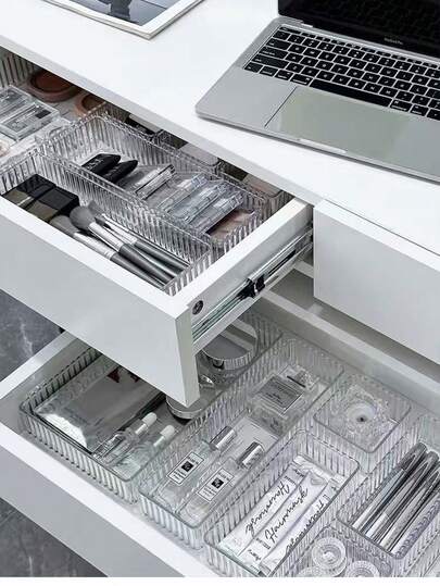 7/8pcs Transparent Plastic Drawer Organizer Boxes, Freely Combinable Storage Trays For Cosmetics, Jewelry, Tableware, Small Tools, Etc.