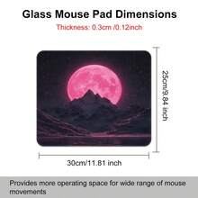 1PC Dreamy Glass Mouse Pad-Pink Moon Lake Mountain Snow, Hard Mousepad For Gaming, Fluid Control, Durable 3mm Thickness-Anti-Scratch Nano Coating, Crystal Glass With Precision And Speed, Zero Frictio