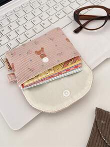 灯芯绒碎花零钱包、卡包、证件卡包、小熊润唇膏化妆包、多功能收纳袋 - 彩色 - 查看 4