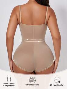 Women's Deep V-Neck Bodysuit With Triangle Cups, Slimming And Lifting Effect, Excellent For Layering - Apricot - View 4
