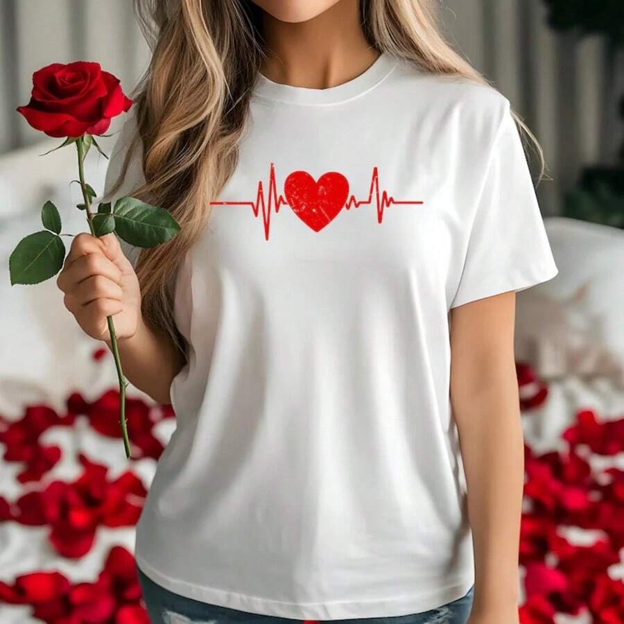Heart Beat Shirt, Heart Shirt, Love Heart Shirt, Valentines Day Shirt, Couple Matching Shirt, Happy Valentines Day, Valentines Day Gift - trắng - Xem 1
