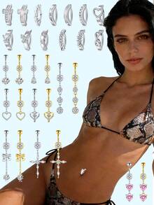 1件装 14G 肚脐环 垂坠式肚脐穿孔饰品 可爱粉色 CZ 爱心蝴蝶蝴蝶结花朵肚脐环 女士款 14G 银色不锈钢精致垂坠式肚脐穿孔饰品 派对圣诞节生日礼物