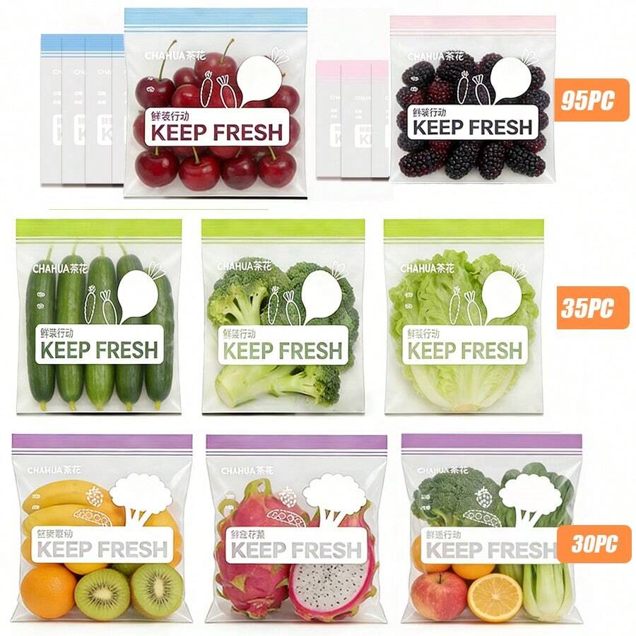 30/35/95pc Reusable Food Storage Bags, High-Quality Durable Food Preservation And Sealing Bags, Suitable For Fruits, Grains, Vegetables, And Meats. Ideal For Home Kitchen Storage And Vacuum Sealing. Category: Disposable Food Storage Bags - Nhiều màu - Xem 1