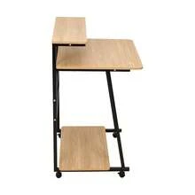 Space-Saving 3-Tier Desk With 4 Rolling Wheels Scratch-Resistant Surface Monitor Work Storage Shelves For Home Office - Black + Natural Wood Colour - View 8
