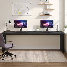 LITTLE TREE 180 Cm Computer Desk, Desk With Heavy Duty Metal Frame, Workstation Study Desk For Home Office, Brown (Without Chair) - Black - View 3
