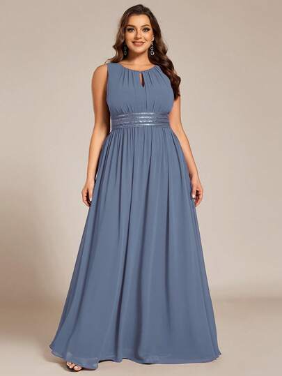 EVERPRETTY 优雅无袖圆领亮片高腰伴娘礼服、派对礼服、正式晚礼服