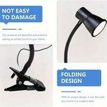 1 Piece LED Clip-On Table Lamp With Horn-Type Neck, Adjustable Neck, USB, Clip-On Lamp For Cabinet, Desk, Bedside Or Book, For Work, Reading, Crafts, Computer, Video Conferencing, Black - A - 查看 5