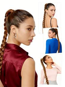 18-30 Inch Braided Ponytail Hair Extensions, Natural Soft Synthetic Hair Piece, Suitable For Holiday Cosplay And Daily Wear - Linen Gold - View 3