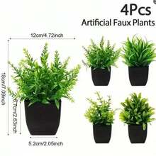 Set de 4 plantas artificiales en maceta, plantas artificiales miniatura verdes falsas en maceta, macetas de flores artificiales de plástico, plantas artificiales en miniatura, macetas negras, adecuadas para el hogar, oficina, mesa de comedor, casa de campo, baño, patio, regalos, jardín, exterior, jardinería, flores artificiales (1 maceta al azar) - Verde - Ver 7