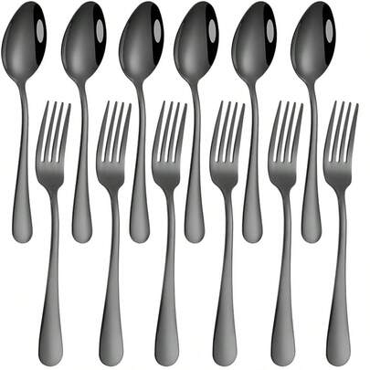 12pcs Stainless Steel Cutlery Set, Fork & Spoon Set, Finely Polished, Suitable For Home, Outdoor, Gatherings, Dishwasher