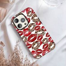 Red Lips And Leopard Print Kisses On White Background. Make A Statement With This Eye-Catching Glossy Phone Case! Crafted From High-Quality Materials, It Features A Scratch-Resistant Pattern That - màu đen - Xem 3