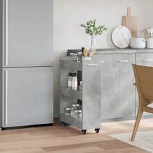 Armoire vidaXL avec roues grises en béton 60x22x79 cm en bois d'ingénierie - Gris - Voir 3
