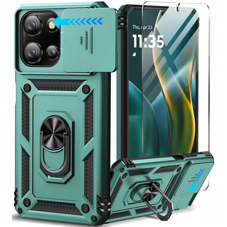 For  Moto G 2025/G 2026/G Play 2026 Case With Screen Protector & Slide Camera Lens Cover, Built-In Ring Stand Case For Moto G 2026/G 2025/G Play 2026 (Green) - Green - 查看 1