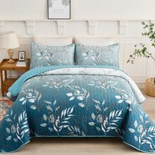DJY Anibedding Gradient Blue King Quilt Set, 3 Pieces Floral Ombre Blue White Bedspread Coverlet Set, All Season Lightweight & Soft Micorfiber Bedding Set For Women Men Valentine's Day - 青色 - 查看 8
